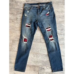 Judy Blue Denim Jeans 15 / 32 Skinny Fit Whiskering JB8268DK Buffalo Plaid Jean